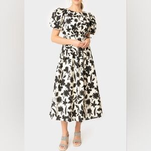 Moon River| Floral Cut-Out Shirred Midi Dress| Sz L | Cottagecore, Boho